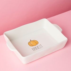 RAE DUNN 9x11 Ceramic Harvest Pumpkin Print Baking Dish